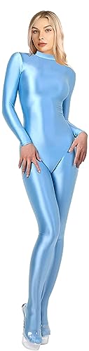 200D Opaque Glossy One-Piece Swimsuit High Stretch Shiny Full Bodysuit Back Zipper Unitard
