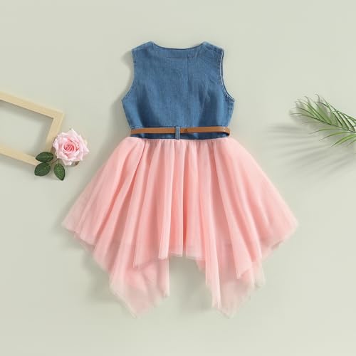 Toddler Little Girl Denim Dress Sleeveless Irregular Tulle Tutu Jeans Dresses Baby Patchwork Princess Dress3