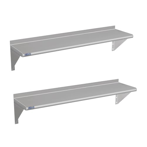 Image of HARDURA 2 Pack Stainless Steel Shelf 12 inch X 48 inch, 200Lb Commercial Wall Mount Metal Shelving with Backsplash and Brackets for Kitchen, Restaurant, Laundry Room and Home