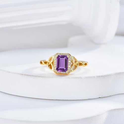 10K 14K 18K Gold Celtic Knot Rings for Women 1CT Emerald Cut Gemstone Halo Ring Promise Statement Anniversary Ring for Her Size 4-153