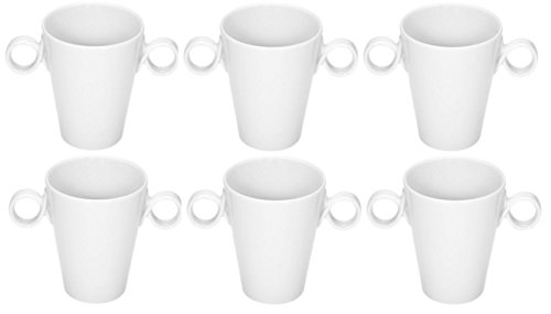 of Germany Set of 6 White Porcelain Coffee Mugs 240ml with Double Handle
