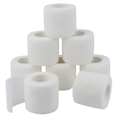 QiGui Selbstklebender Verband 8 Rollen 5cmx4.5m Verbandsmaterial Pflaster Rolle Elastische Binde Bandage Fixierbinde Haftbandage Selbstklebend für Sport und Erste Hilfe Vet Wrap Hund Pferde (Weiß)