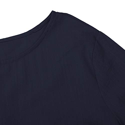 Vestido Longo Casual Feminino Reshe Manga Curta Solto Liso, Azul marinho, X-Large