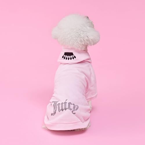 Juicy Couture Bling Velour Pet Hoodie - Pink - XS/S (2-7 lbs.) - Pet Hoodies for Small Dogs or Cats