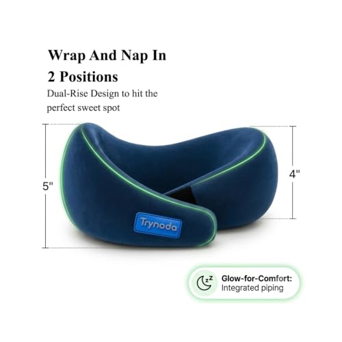 Image of Travel Neck Pillow, 100% Hi-Per Memory Foam Airplane Neck Pillows for Comfortable Sleeping,Travel Pillow for Flights with Adjustable Velcro Strap, Lightweight, Free Carry Bag (Sapphire Blue)