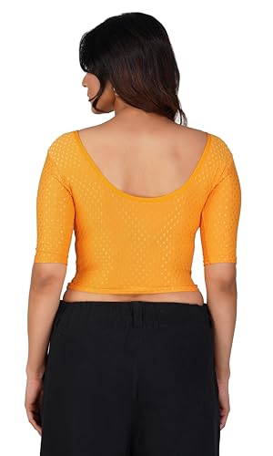 Image of Fressia Fabrics Pure Cotton 4-Way Stretch Readymade Blouse for Women | Free Size to 4XL Stretchable Round Neck Dobby Cotton Half Sleeve Readymade Saree Blouse for Women Stylish
