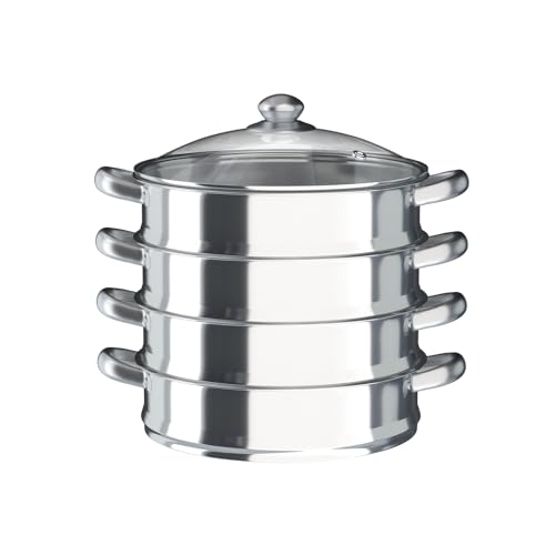 Vaporera de acero inoxidable de 30 cm, juego de vaporera de cinco capas, cesta de vapor de acero inoxidable con cuenco de cristal para cocinas de inducción, cocineros de alta presión y otros tipos de