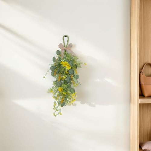 Guirnalda amarilla de eucalipto artificial en forma de lágrima para mesas de interior 7