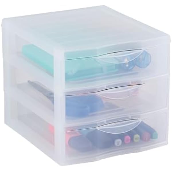 SUNDIS Orgamix, plastikowy komoda do przechowywania, 3 przezroczyste szuflady A6, wysokość 17 cm, możliwość sztaplowania, idealny do przechowywania kosmetyków, biżuterii, akcesoriów i materiałów