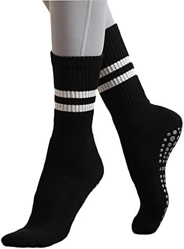 JCZANXI Yoga Socks with Grips for Women, Non Slip Grip Socks for Yoga, Pilates, Barre, Home&Hospital | Ideal Cushioned Crew Socks(Stripe Black)