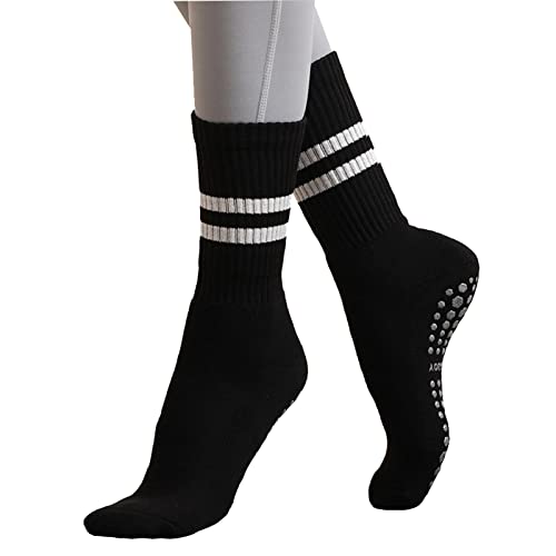 Jczanxi Yoga Socks With Grips For Women, Non Slip Grip Socks For Yoga, Pilates, Barre, Home&Hospital | Ideal Cushioned Crew Socks(Stripe Black) #TOP3
