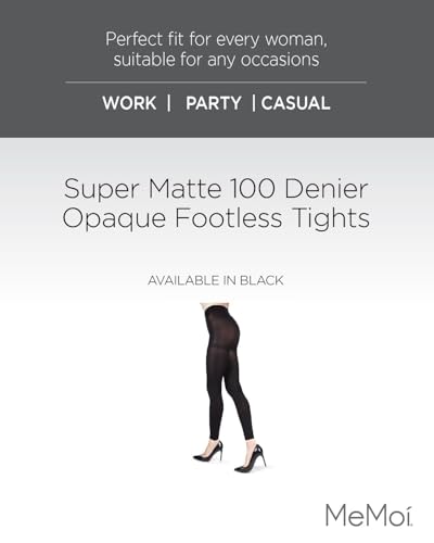 MeMoi Super Matte Control Top Footless Tights for Women, Comfortable Control Top Tights, 100 Denier - Sizes Small to XL2