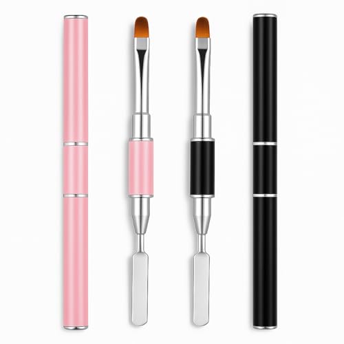 2Pcs Dual-Ended Nail Art Brush and Spatula Set - Pink & Black UV Gel Nail Tools for Poly Extension Sculpture Gel - Manicure Design Kit for Salon & DIY Use