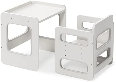 Tilhumt Montessori Table and Chair Set, Weaning Table and Chair, Adjustable Height Montessori Chair and Activity Table with Fence for Read, Play, Arts, Crafts, Montessori Furniture for Toddlers