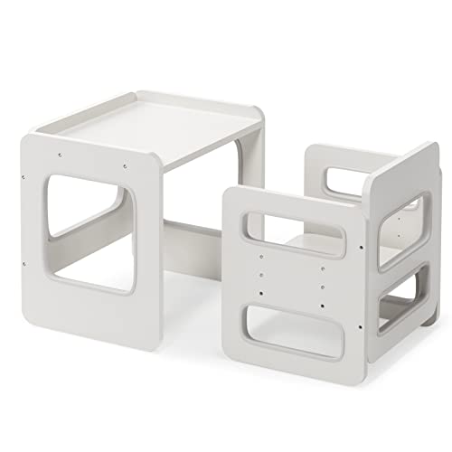 Tilhumt Montessori Weaning Table And Chair Set, Toddler Kids Table And Chair Set, Adjustable Height And Activity Table With Fence For Read, Play Toys, Arts, Crafts, Montessori Furniture For Toddlers #TOP8