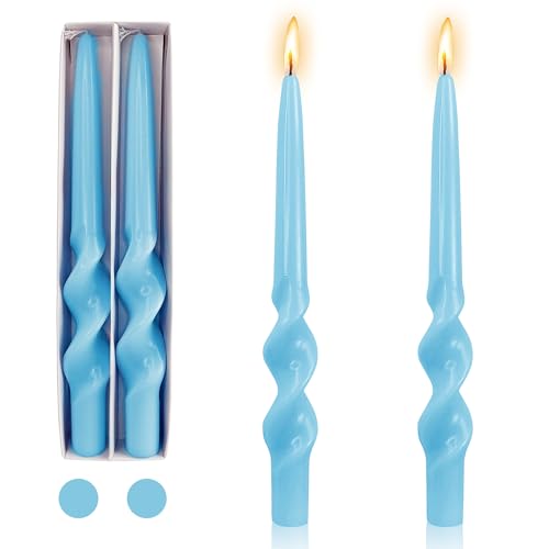 Gedengni Taper Candles Spiral Candlesticks - 10 Inch Long Tapered Candle Unscented Candle Sticks Dripless Twisted Candles for Dinner Decor Housewarming Gift Idea,2pcs (23D2P-BLUE)