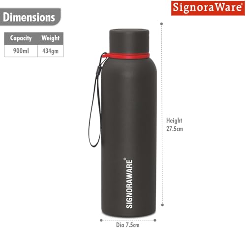 Image of SignoraWare Parkour Vacuum ISI Certified Stainless Steel Bottle With Hanging Strip | Airtight & Leakproof | Easy To Clean | Lightweight | Ideal for School, Office, Gym Or Outdoors (900ml | Black)
