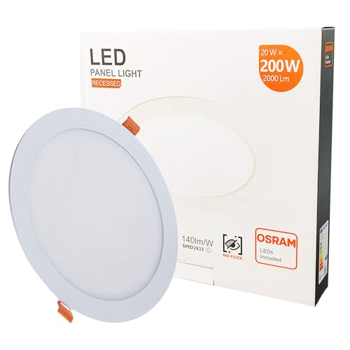FactorLED ¡OFERTA! Downlight LED 20W Slim, Ø225x25mm, Placa Circular Empotrable, Panel Redondo Extraplano 2000 lúmenes, Corte techo Ø205mm, Luz Fría 6000K