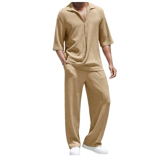Ensemble deux pièces homme été chemise manches courtes pantalon uni casual