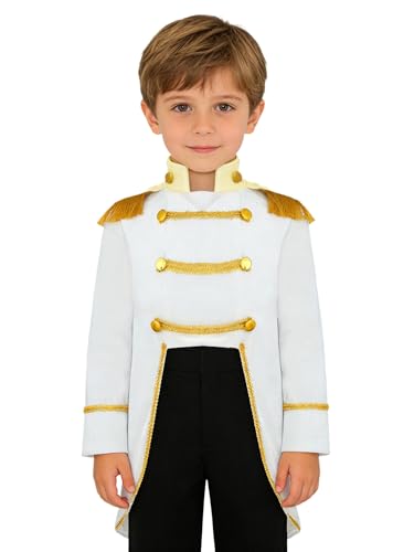 TiaoBug Traje De Príncipe Real Cosplay Para Bebé Niños Chaqueta De Terciopelo Manga Larga Con Flecos Uniforme Victoriano Esmoquin Blanco 5 6 años