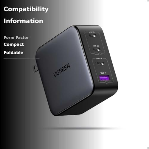 image for UGREEN Nexode 100W GaN USB C Charger, 4-Port Compact Foldable Fast Lap