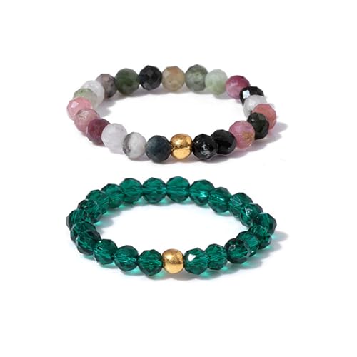 GoPaw Bague Perlée en Pierre Naturelle, Bague élastique Femme, Bague en Véritable Pierre Naturelle Avec Perle en Or pour Femme Petite Amie (vert)