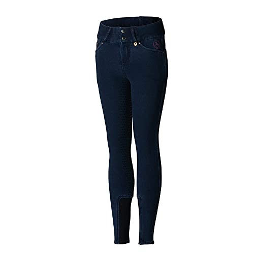 Pantalon d'équitation fond intégral en denim thermique Horze Kacy enfant bleu 120