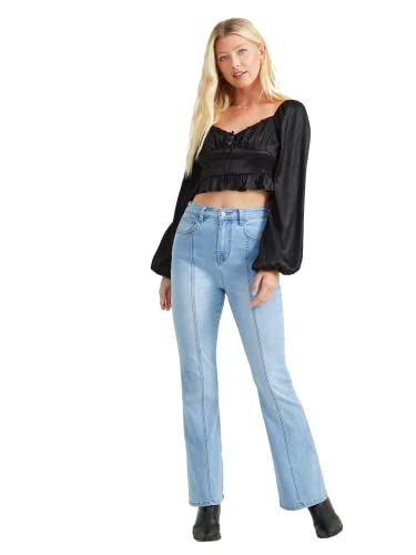 ALTAR'D STATE Women's Kayla Star Print Flare Jeans, High Waisted Light Wash Blue Denim, Size 28