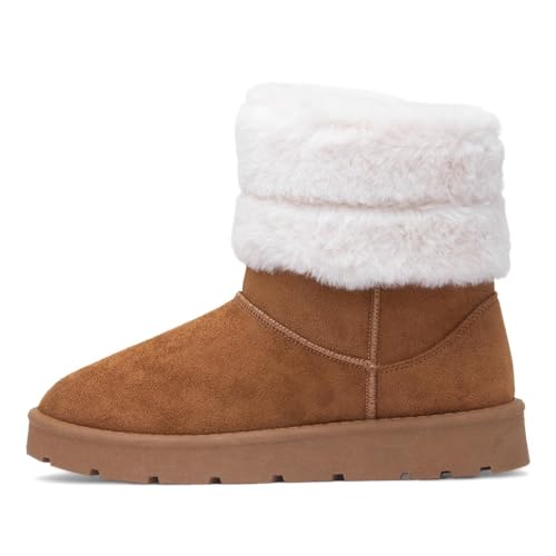 Lilley Womens Tan Faux Fur Pull On Ankle Boot - Size 3 UK - Brown