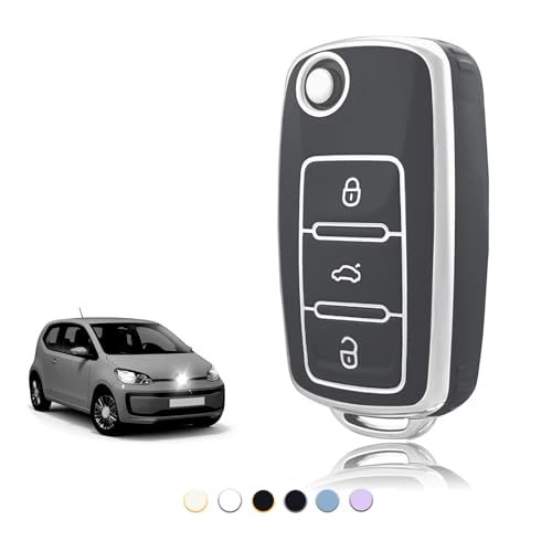 TOOMUME Coque Clé TPU, Etui Clé Étui Clé Adapté pour VW Volkswagen Golf 4/5/6 Polo Up Jetta Caddy Beetle Multivan T5 Seat Ibiza Leon Skoda Fabia, Couvre...