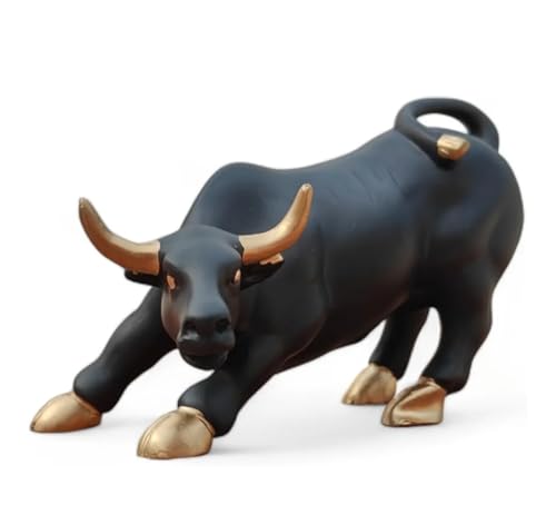 Image of UAG Exports Black Matt Charging Bull Statue with Golden Eyes | Geometric Polyresin Bull Idol for Stock Market Decor, Office Desk, Trader Room Showpiece & Business Gifting (9 Inch)