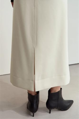 Women Solid Commuter Skirt High Waist Loose Warm Slit Straight Midi Skirts with Belt4