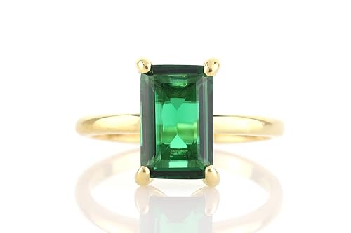 Bague émeraude rectangle ajustable en argent pour éviter les allergies - 8