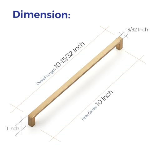 Image of Ravinte Champagne Bronze Kitchen Cabinet Solid Handles,10 Inch,5 Pack | Solid Zinc Alloy, Modern Slim Style, Square Design, Deep-Thread Firm Base, Screws Included, for Kitchen Drawers & Cupboards