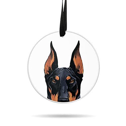 WIRESTER Hanging Ornaments for Christmas Tree Holidays, Party, Car, Home, Office Decoration, Large 3 inch Acrylic Ready to Hang Ornament - Black Rust Doberman Pinscher Dog