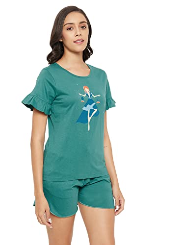 Image of Clovia Women's Cotton Print Me Pretty Top & Basic Shorts Set