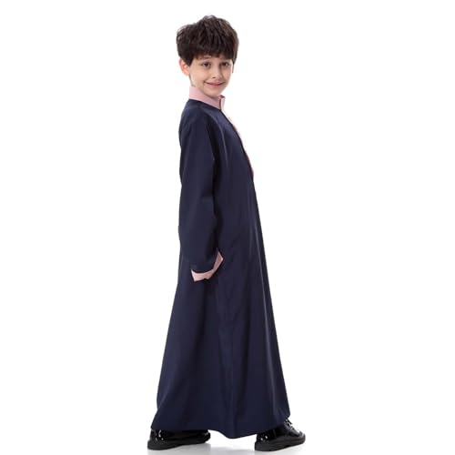 Kids Boys Thobe Muslim Robe Long Sleeve Button Up Stand Collar Arab Kaftans Islamic Caftan Arabic Abaya with2