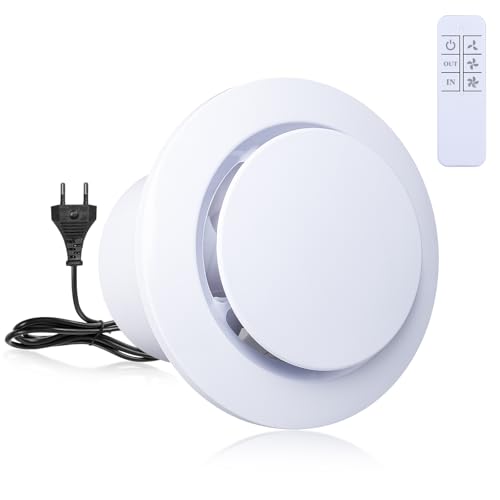 Carehabi Extractor De Baño 100 mm,Extractor Baño Silencioso Ventilador De Baño De Tres Velocidades Y Dos Vías con Mando A Distancia Inalámbrico para Baño,Cocina, Aseo,Invernadero