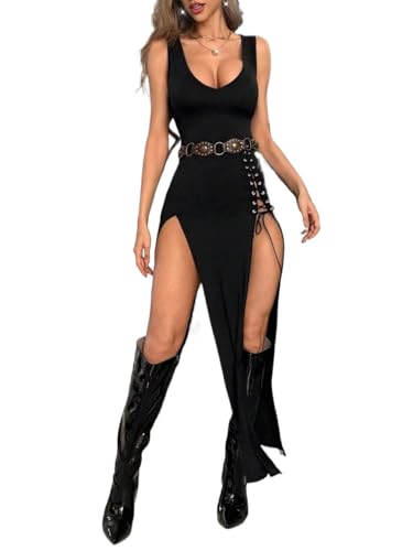 Women's Long Dresses Sexy Corns Stretch Slit V-Neck Dress