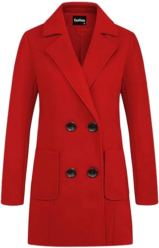Image of chouyatou Women Elegant Notched Collar Double Breasted Wool Blend Over Coat