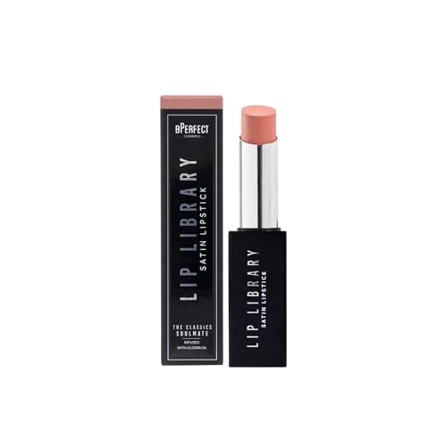 BPerfect Lip Library Lipstick – Long Lasting Satin Lipstick Infused with Jojoba Oil, Shade Soulmate (Peach Rose Nude)