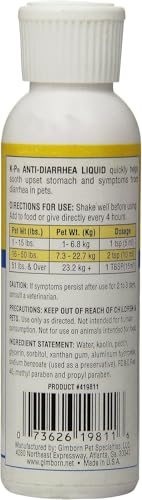Image of Miracle Care Anti Diarrhea Liquid, Relief for Dogs and Cats, 4 Ounce, Kaolin and Pectin Soothes Upset Stomach