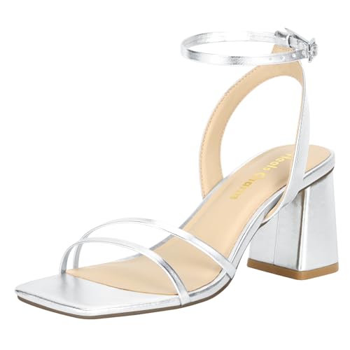 Heels Charm Women's Chunky Block Heeled Sandals 2.95 Inches Open Toe Ankle Strap Block High Heel Sandal Dress Dancing Chunky Sandals Daily Work Party Wedding Shoes