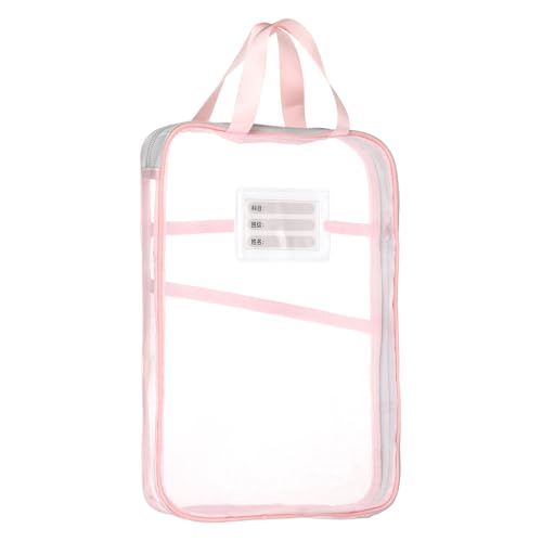 Pochette à filet avec fermeture éclair A4 rose sac transparent à dossiers avec poignée