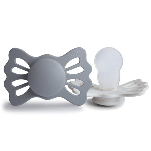 Image of FRIGG Lucky Symmetrical SilkySoft Silicone Baby Pacifier | Made in Denmark | BPA-Free (Great Gray /Silver Gray, 6-18 Months)