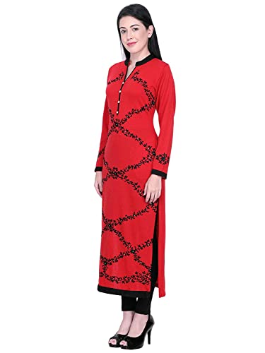Image of Rosary Women's Winter Woolen Kurti Jacquard Straight Fit Ethnic Wear with 2 Side Pockets