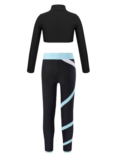 easyforever Kids Girls Long Sleeves Crop Tops And Athletic Leggings Gymnastics Workout Outfits Stylish Dance Clothes Set Light Blue 6 Years2