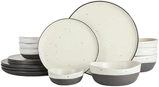 Gibson Elite Rhinebeck Double Bowl Dinnerware Set, Service for 4 (16pcs), White and Black
