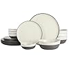 Gibson Elite Rhinebeck Double Bowl Dinnerware Set, Service for 4 (16pcs), White and Black Gibson Elite Rhinebeck Double Bowl Dinnerware Set, Service for 4 (16pcs), White and Black
