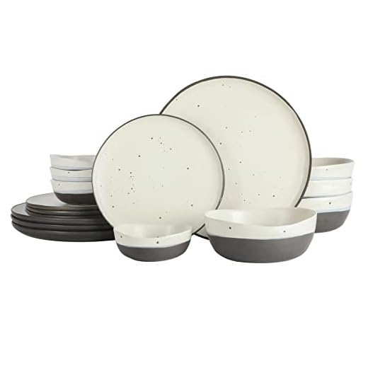 Gibson Elite Rhinebeck 16 Piece Double Bowl Dinnerware Set, White/Black